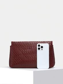 1pc Fashionable Retro Faux Woven Leather Leopard Print Large Capacity Minimalist Clutch Bag, Suitable For Dates, Outings And Parties, Party Bag Perfect For Party Wedding Prom Dinner/Banquet Matching With Holiday Party Dress Evening Dress & Sequin Dress