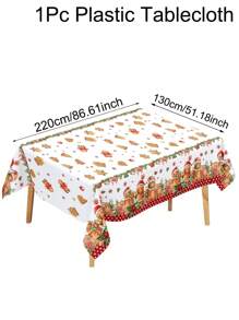 1pc, Gingerbread Man Christmas Plastic Tablecloth Table Cover, 130*220cm Disposable Watercolor Christmas Tablecloth For Christmas Party Kitchen Dining Table Decor, Christmas Decorations For Home 2024 Happy New Year 2025 Table Cloth,Christmas