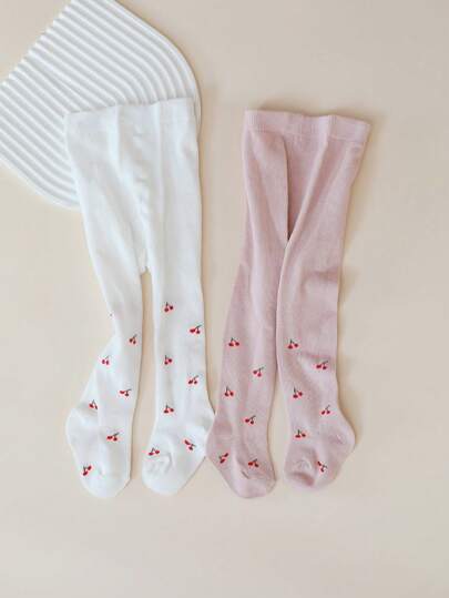 2件套可爱樱花图案女婴连裤袜，适合幼儿日常穿着