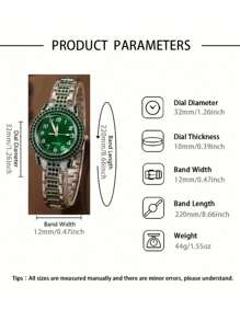 1 Set Of 6pcs Fashionable Ladies Watches, Green Dial Quartz Movement - Zinc Alloy Case & Band, Round Electronic Wrist Watch, Suitable For Daily Wear And Party, Ideal Gift For Friends On New Year, Christmas, Valentine's Day