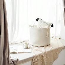 北欧风格绳编储物篮、洗衣篮、脏衣服篮、柳条收纳箱，适用于客厅和卧室 - 內襯款+純圓珠掛飾 - 查看 9