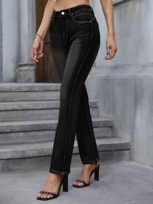 Quần Jeans Denim Co Giãn Ôm Vừa Vặn Thường Ngày Cho Nữ - màu đen - Xem 5