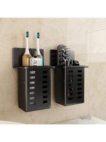 1 Giá để bàn chải đánh răng treo tường, Giá để đồ phòng tắm, Hộp đựng kem đánh răng & bàn chải đánh răng đa năng trong phòng tắm, Phụ kiện phòng tắm - 1 giá đựng đồ màu đen - Xem 4