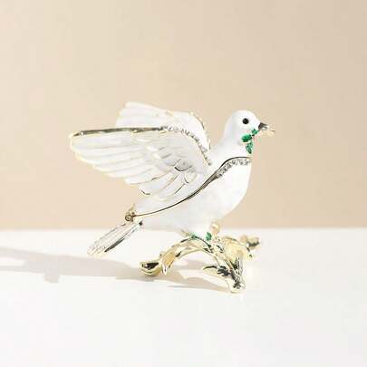 SIQIZHOU 1 hộp đựng trang sức hình chim bồ câu tráng men kim loại, hộp đựng đồ trang trí cho bông tai, nhẫn, khay trang trí để bàn.