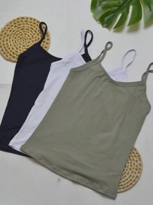 Kit 3 Basic Women's Tank Tops With Thin Straps - Đen trắng xanh - Xem 1