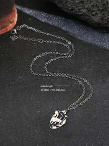 欧美流行心形吊坠项链，个性不锈钢项链，嘻哈风格奢华感，百搭男女通用配饰吊坠 - 銀色 - 查看 4