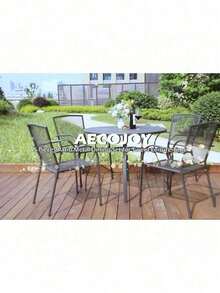 5 Piece Outdoor Patio Outdoor Dining Set Table Stackable Chairs W/ Umbrella Hole - Bàn hình chữ nhật - Xem 9