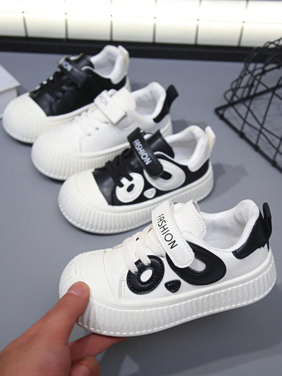 2024 年春秋新款儿童休闲钩环低帮软底防滑皮革运动鞋，适合男孩和女孩 - 白色 - 查看 1