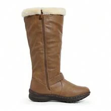 Womens Ladies Knee High Warm Fur Winter Zip Snow Boot Flat Heel Boot Shoes Size - 黑色/PU - 查看 9