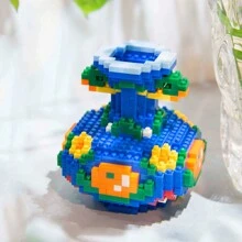 中国风迷你花瓶积木套装，微粒积木玩具，DIY组装玩具积木花束展示家居装饰，新年礼物 - 彩色 - 查看 7