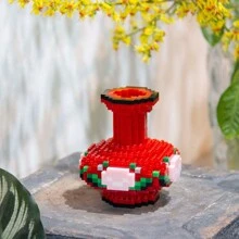 中国风迷你花瓶积木套装，微粒积木玩具，DIY组装玩具积木花束展示家居装饰，新年礼物 - 彩色 - 查看 3