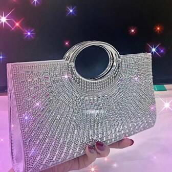 Lightweight, Business Casual Rhinestone Decor Bucket Bag Mini Drawstring Design, Clear Bag Pearl Bag Evening Bag, Dinner Bag Glamorous, Elegant, Exquisite, Quiet Luxury Rhinestone For Party Girl, Woman, Bride Perfect For Party, Dinner/Banquet Christmas Party Dress