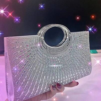 Cravure 轻巧、商务休闲水钻装饰水桶包迷你抽绳设计、透明包时尚珍珠包晚宴包、晚餐包迷人、优雅、精致、安静的奢华水钻，适合派对女孩、女士、新娘，非常适合派对、晚宴/宴会圣诞派对礼服