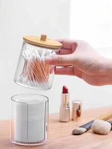 1pc Plastic Swab Box With Lid, Dust-Proof Storage Can, Transparent Cosmetics Organizer Desktop Storage Box, Makeup Customs Accessories,Gifts For Women,Christmas Gifts,Gift Ideas For Women - Clear - View 7