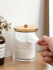 1pc Plastic Swab Box With Lid, Dust-Proof Storage Can, Transparent Cosmetics Organizer Desktop Storage Box, Makeup Customs Accessories,Gifts For Women,Christmas Gifts,Gift Ideas For Women - Clear - View 10