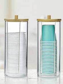 1pc Plastic Swab Box With Lid, Dust-Proof Storage Can, Transparent Cosmetics Organizer Desktop Storage Box, Makeup Customs Accessories,Gifts For Women,Christmas Gifts,Gift Ideas For Women - Clear - View 1