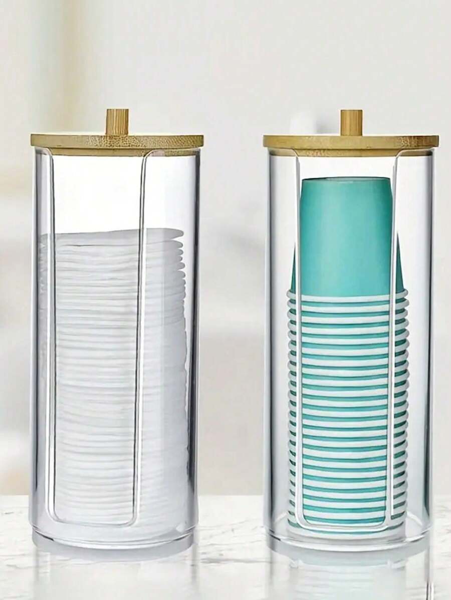 1pc Plastic Swab Box With Lid, Dust-Proof Storage Can, Transparent Cosmetics Organizer Desktop Storage Box, Makeup Customs Accessories,Gifts For Women,Christmas Gifts,Gift Ideas For Women - Clear - View 1