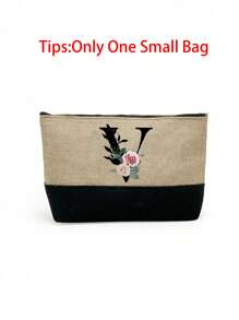 1Pc/2Pcs,Flower Letter Pattern,Initial Jute/Canvas Tote Bag Comes With A Makeup Bag, Personalized Present Bag, Suitable For Wedding, Birthday, Beach, Holiday,School Bag , Is A Great Gift For Women, Mom, Teachers, Friends, Bridesmaids,Student ,Large Bag , Back To School ,Simple Large-Capacity Handbag, Portable Casual Storage Tote Bag, Best Teacher Gift - Khaki - View 43