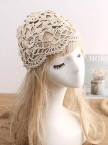 1 pieza Mujeres gorro hecho a mano de punto de ganchillo en unicolor, gorro holgado y transpirable adecuado para uso diario