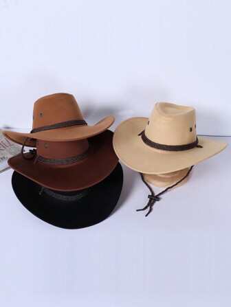 1pc Couples Vintage Western Cowboy Hat, Suede Felt Rope Decor, Retro Knight Hat, Wind Proof, Autumn/Winter