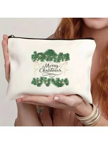 1 pieza Bolso ligero y elegante con diseño único impreso de árbol de Navidad, Papá Noel y renos, personalizables, perfecto para teléfono, cosméticos, monedero, embrague, neceser, esencial para viajes, con diseño de letra adorable