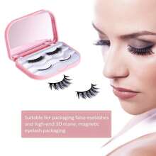 1pc 3-Layer False Eyelash Storage Box With Built-In Mirror - Travel Friendly False Eyelash And Cosmetic Tissue Box (Excluding False Eyelashes) - Pink - View 2