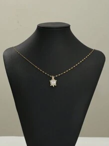 1 pieza Collar de tortuga colorida de la serie Ocean, estilo vacacional, material de cobre con circonita, cadena de labios de acero inoxidable, adecuado para mujeres, regalo ideal para parejas