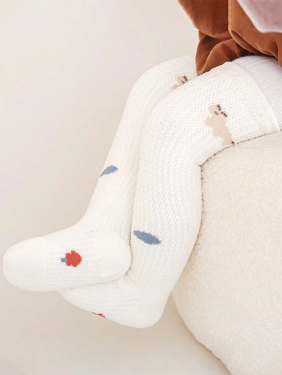 1 Pair Kids Long Tube Socks, Cute Cartoon Design, Warm & Heat Retaining, Autumn/Winter - Multicolor - View 1