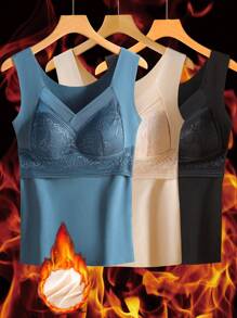 3 Packs Autumn/Winter Women's Lace Back, Quick Heat, Thick Warm Underwear Top, Tight Bottom Shirt, Warm Underwear