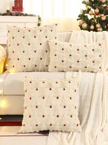 1pc Christmas Tree Quilted Embroidered Throw Pillow Cover, Plush Decoration For Autumn/Winter - Beige - View 13