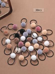 10/20/30个装咖啡色毛绒球发圈，棕色/彩色小毛绒球弹力发圈，可爱卡通发饰，适合日常、户外、表演、派对、公主娃娃发型搭配，带收纳袋，发绳马尾辫头饰 - 彩色 - 查看 2