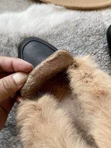 Mengshangli Giày bệt nữ đế bằng mềm mại, lót lông thỏ ấm áp, thích hợp mang trong nhà hoặc ngoài trời. - màu đen - Xem 6