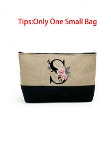 1Pc/2Pcs,Flower Letter Pattern,Initial Jute/Canvas Tote Bag Comes With A Makeup Bag, Personalized Present Bag, Suitable For Wedding, Birthday, Beach, Holiday,School Bag , Is A Great Gift For Women, Mom, Teachers, Friends, Bridesmaids,Student ,Large Bag , Back To School ,Simple Large-Capacity Handbag, Portable Casual Storage Tote Bag, Best Teacher Gift - Khaki - View 59