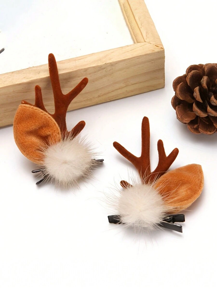 1 套/2 件-圣诞鹿角发夹，圣诞驯鹿鹿角发夹，可爱鹿角发饰，节日头饰，圣诞节 - 彩色 - 查看 1