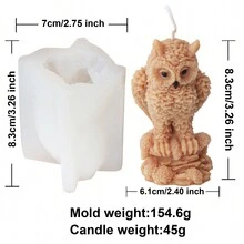 硅胶猫头鹰蜡烛模具，动物主题 3D DIY 工艺艺术硅胶肥皂模具，不对称形状手工蜡烛制作用品 - 白色 - 查看 11