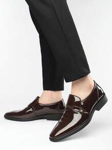 Giày da công sở nam, thoáng khí và thoải mái, đế mềm chống trượt, bóng - màu nâu - Xem 1