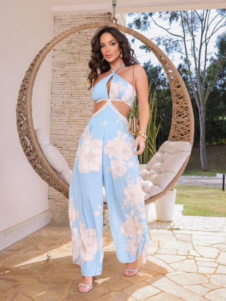 Women's Braided FLORAL Jumpsuit - Màu xanh lam - Xem 1