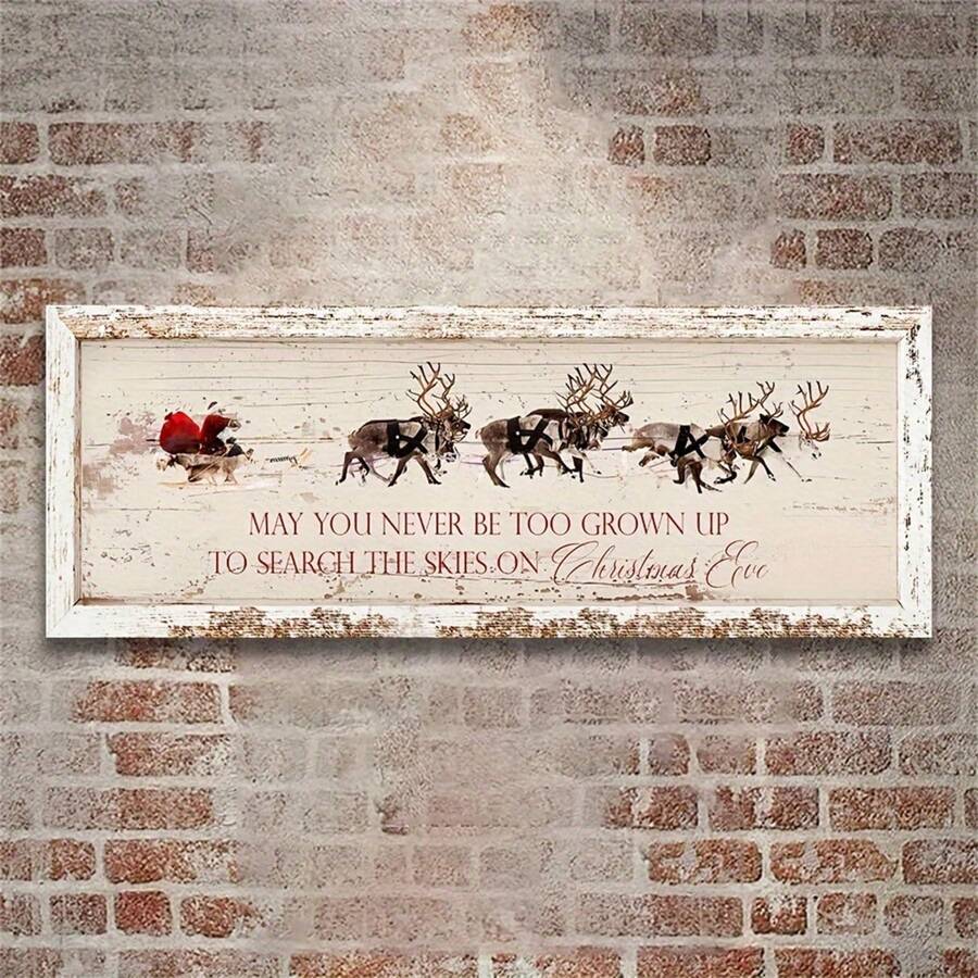 1 Stück Vintage Weihnachtsmann "Frohe Weihnachten" Wanddekoration für Schlafzimmer und Bauernhausfeiertags-Dekor, Leinwandbilder, Poster, Wandkunst, Zimmer-Dekorationsartikel - Verschiedenfarbig - Übersicht 1