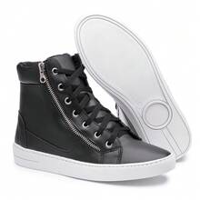 Women's High Top Gym Sneakers Zipper Confort Original - 黑色 - 查看 3