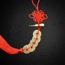 中国结流苏吊坠，风水汽车吊坠，家居摆设五帝钱铜葫芦吊坠。家居进门汽车吊坠。中国结真铜钱家居装饰摆件。圣诞节的理想礼物。，佛>金色，中国红结，中国结