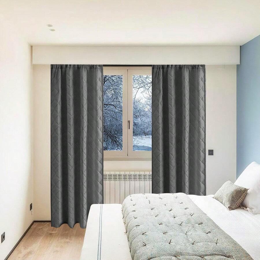 1pc Thick Insulation Curtain, Dark Gray, NonBlackout, Windproof, Cold