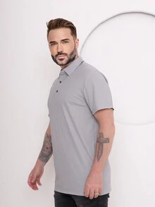 Men's Short-Sleeved Polo Shirt Monochrome Ice Silk Quick-Drying Imported Fabric With Elasticity - 灰色 - 查看 4