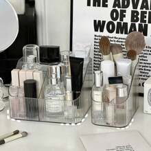 1 个化妆品收纳盒，透明亚克力储物架，化妆品收纳架，收纳篮，桌面收纳盒，化妆刷架，香水收纳盒，透明塑料储物箱，适用于假日海滩、浴室收纳、卧室收纳，大容量 - 無色 - 查看 11