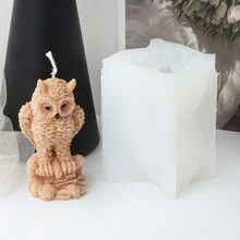 硅胶猫头鹰蜡烛模具，动物主题 3D DIY 工艺艺术硅胶肥皂模具，不对称形状手工蜡烛制作用品 - 白色 - 查看 6