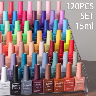 Set di 120 pezzi di smalto gel per unghie da 15ml, serie di 120 colori, finitura brillante autunnale, smalto semipermanente con glitter e paillettes, set di kit per unghie, smalto UV resistente al lavaggio, per manicure e arte di unghie, colore solido in un unico flacone