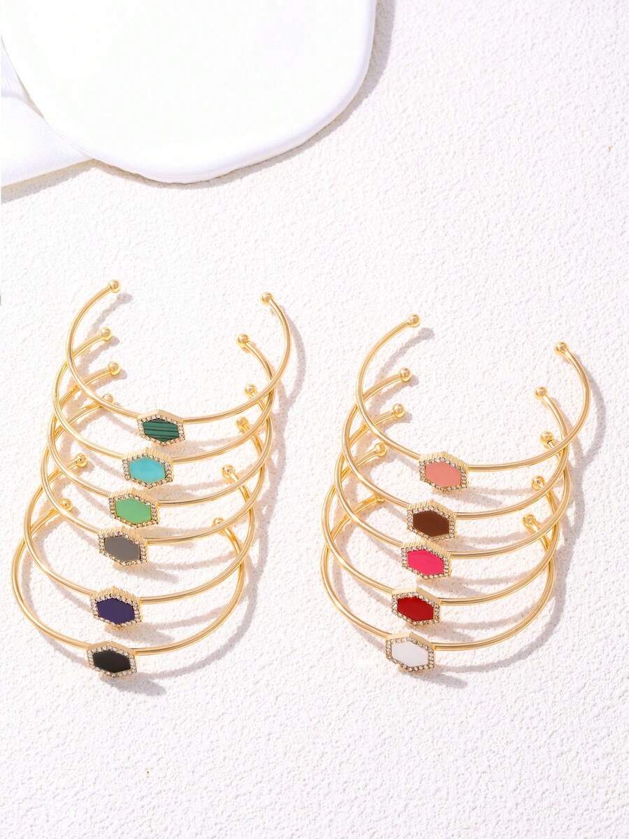 1 chiếc vòng tay bằng nhựa khảm đá hình lục giác cổ điển, quà tặng thời trang cho phụ nữ - Vòng tay kim cương hình lục giác - Xem 1
