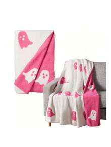 Half Velvet Blanket Ghost Blanket Knitted - 粉色 - 查看 2