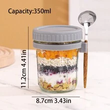 1 件装隔夜燕麦杯带勺子和盖子，便携式早餐牛奶杯，女士玻璃沙拉/酸奶杯 - 彩色 - 查看 10