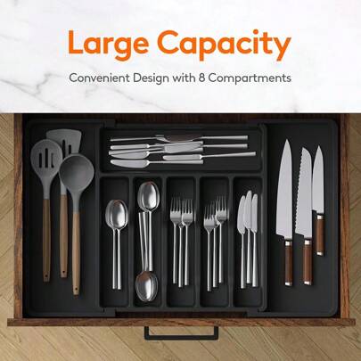 1PC Kitchen Cutlery Rack Storage Drawer Storage Box, Expandable Kitchen Cutlery Tray, Adjustable Cutlery And Cutlery Rack, Compact Plastic Storage Spoon Fork Knife For Cutlery Organizer, Plastic Kitchen Scraper Tool, And Small Tool Storage Divider For Cutlery And Cutlery Kitchen Storage
