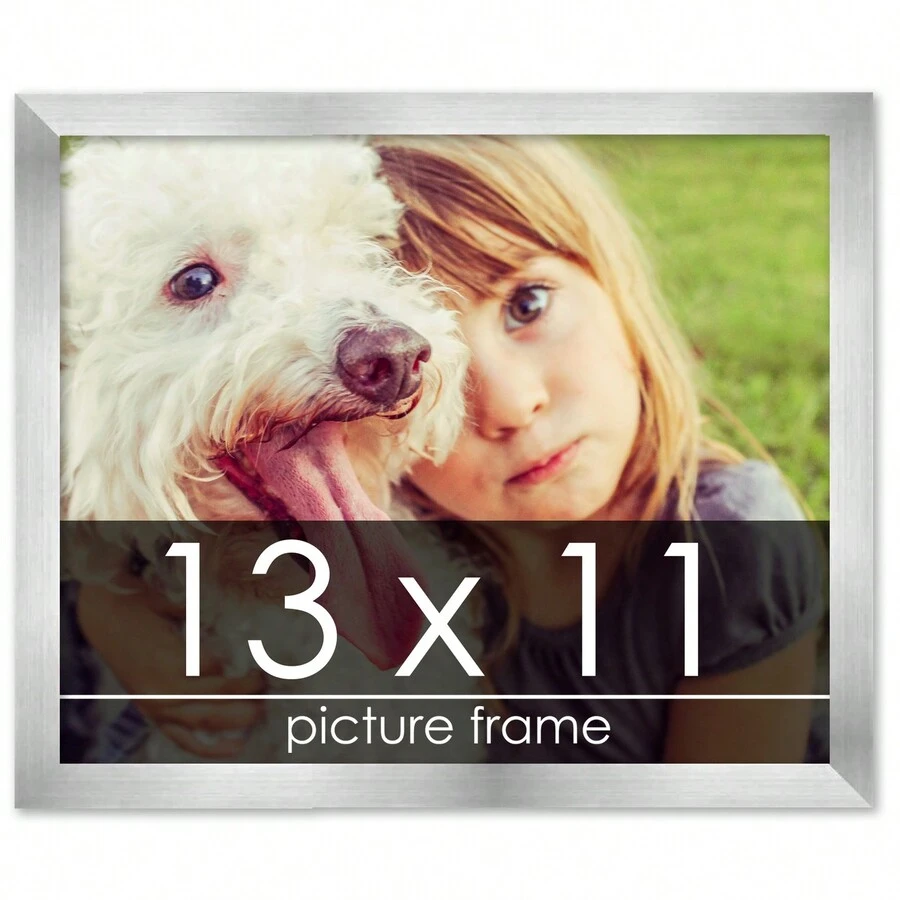 Custompictureframes.Com 13x11 Wood Frame With UV Acrylic 6 Finishes: Black White Bronze Silver Wood Mahogany - Silver - View 1